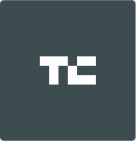 Centered white stylized TC logo on a dark teal rounded-square background.